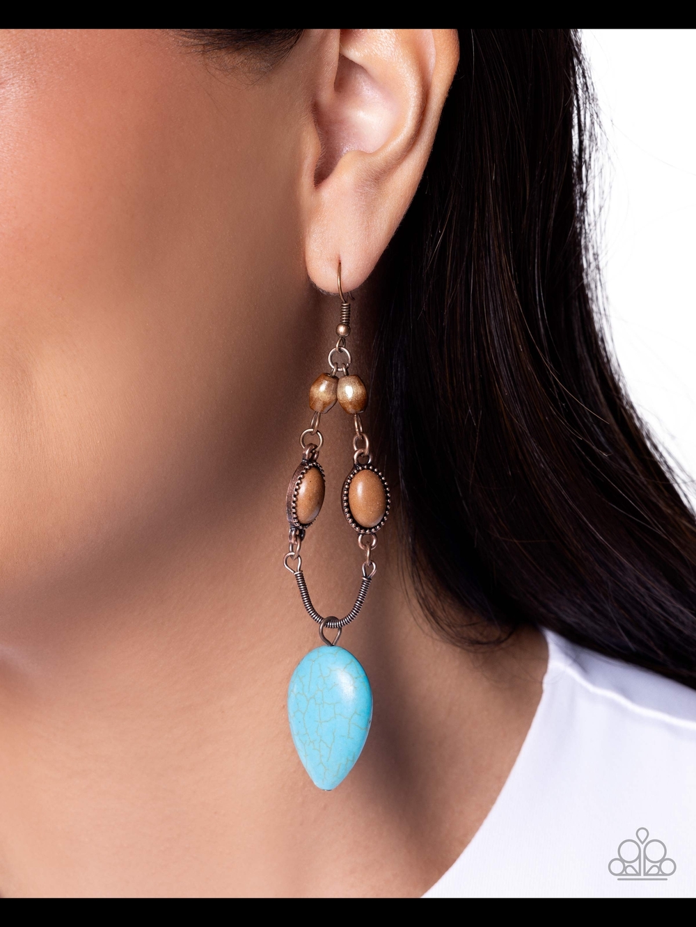 Paparazzi Turquoise Teardrop with Bronze and Tan Bead Accents Earrings